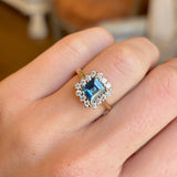 Baguette-cut teal sapphire & diamond cluster ring