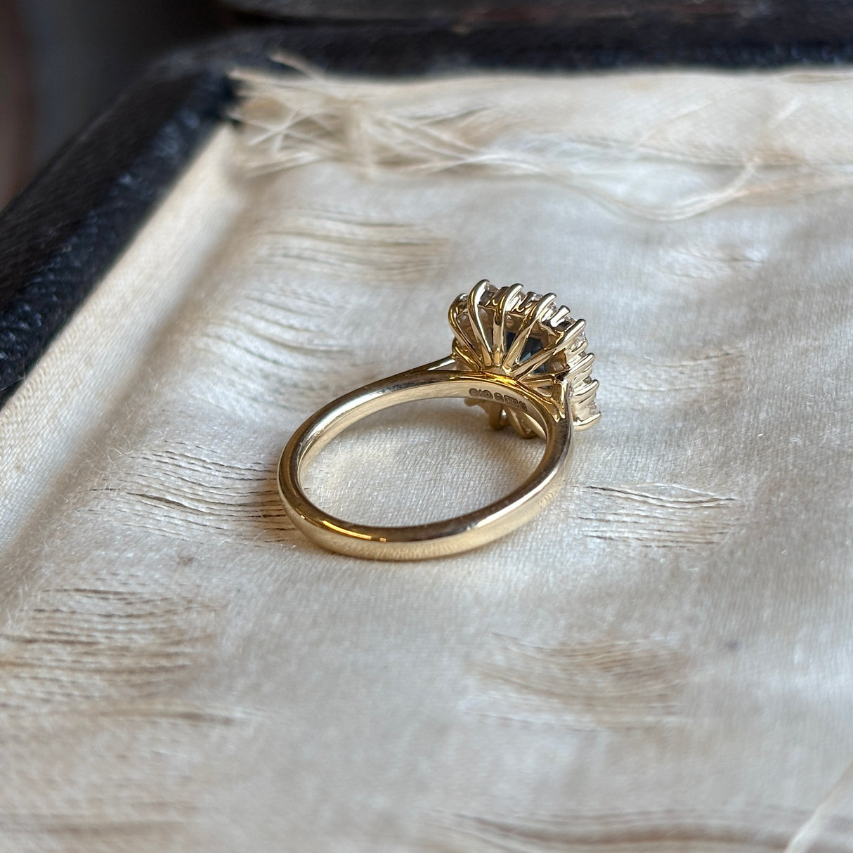 Baguette-cut teal sapphire & diamond cluster ring