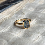 Teal sapphire single-stone ring