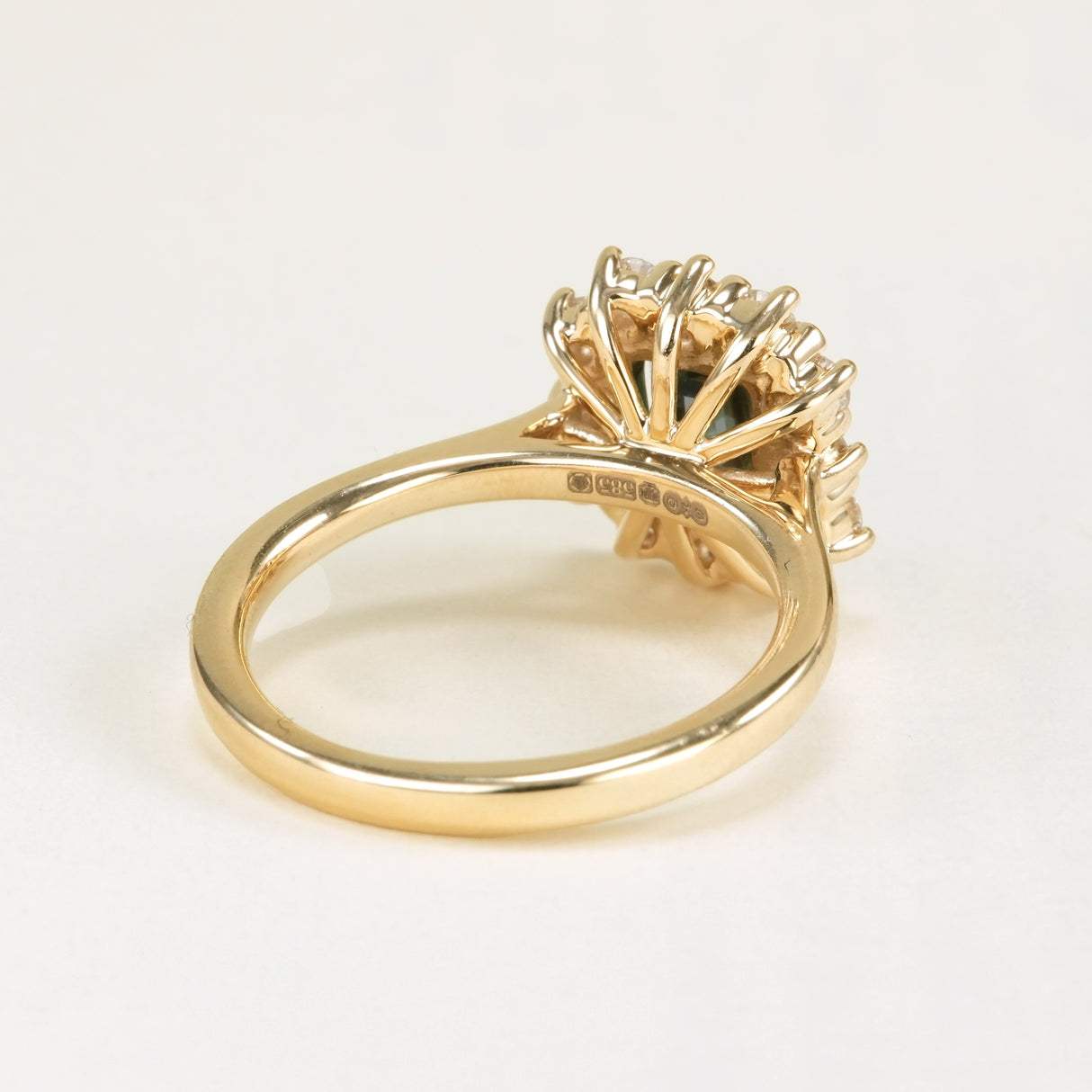 Square-cut teal sapphire & diamond cluster ring