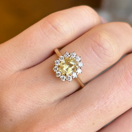 Yellow sapphire and diamond cluster ring