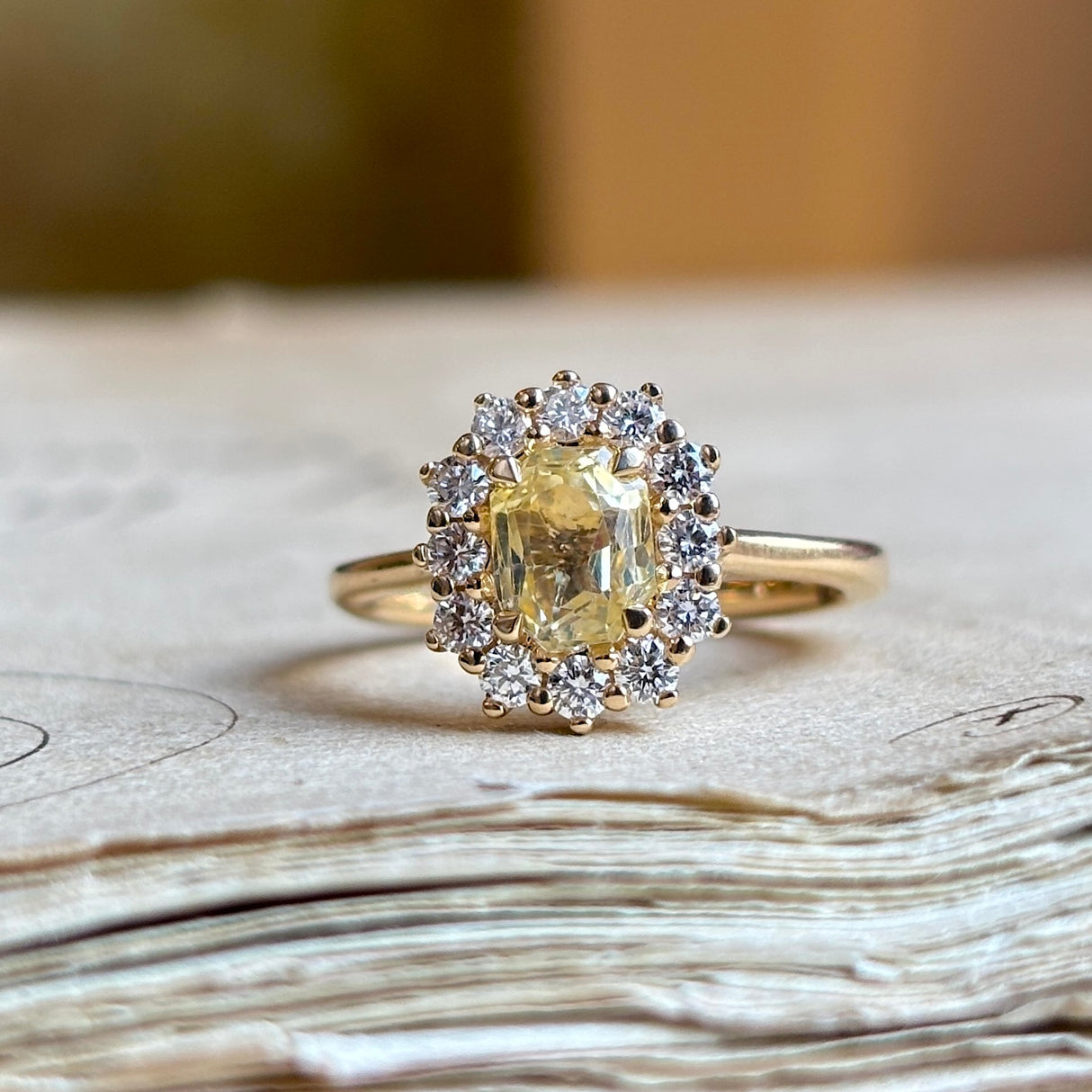 Yellow sapphire and diamond cluster ring