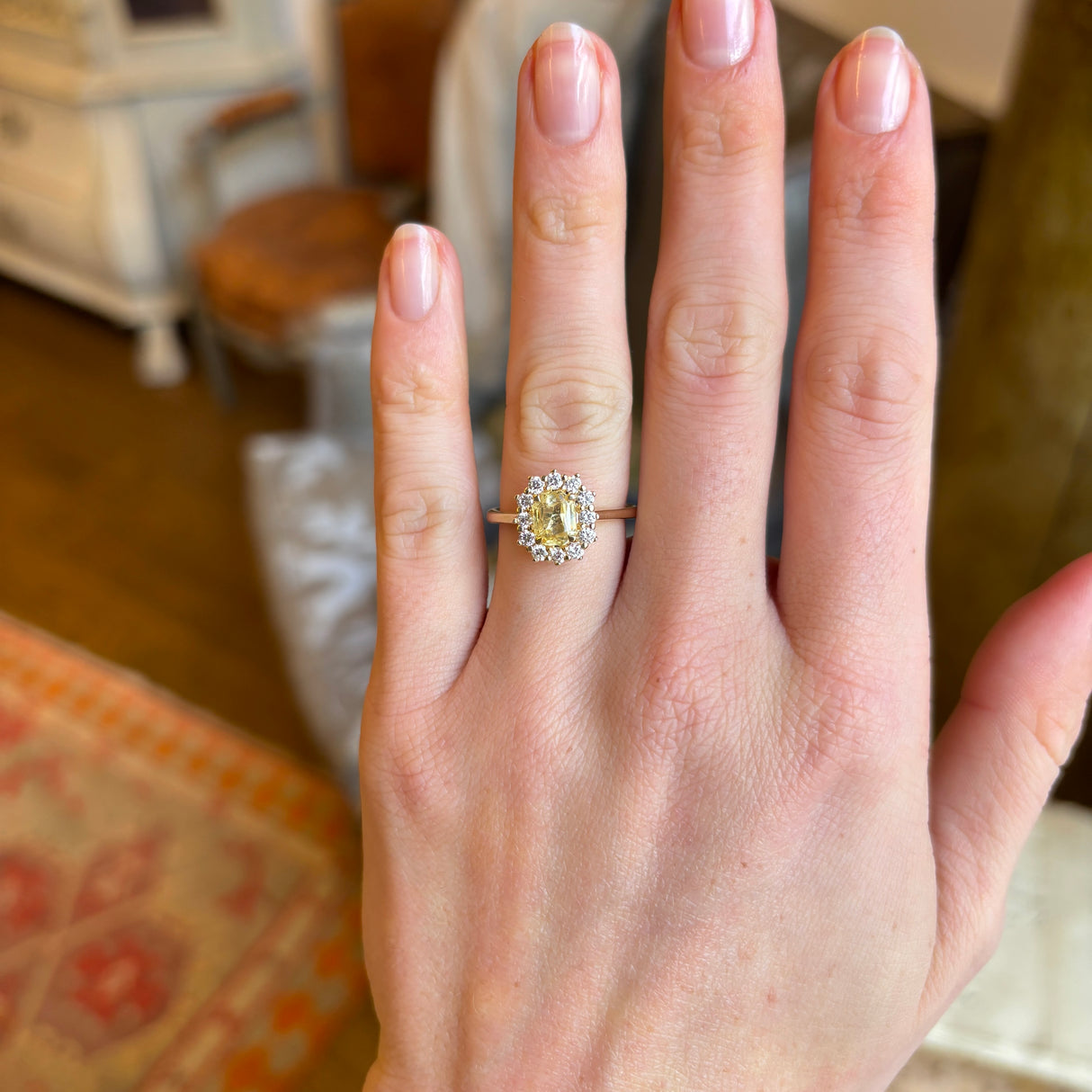 Yellow sapphire and diamond cluster ring