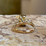 Chrysoberyl and pear-cut diamond three-stone ring