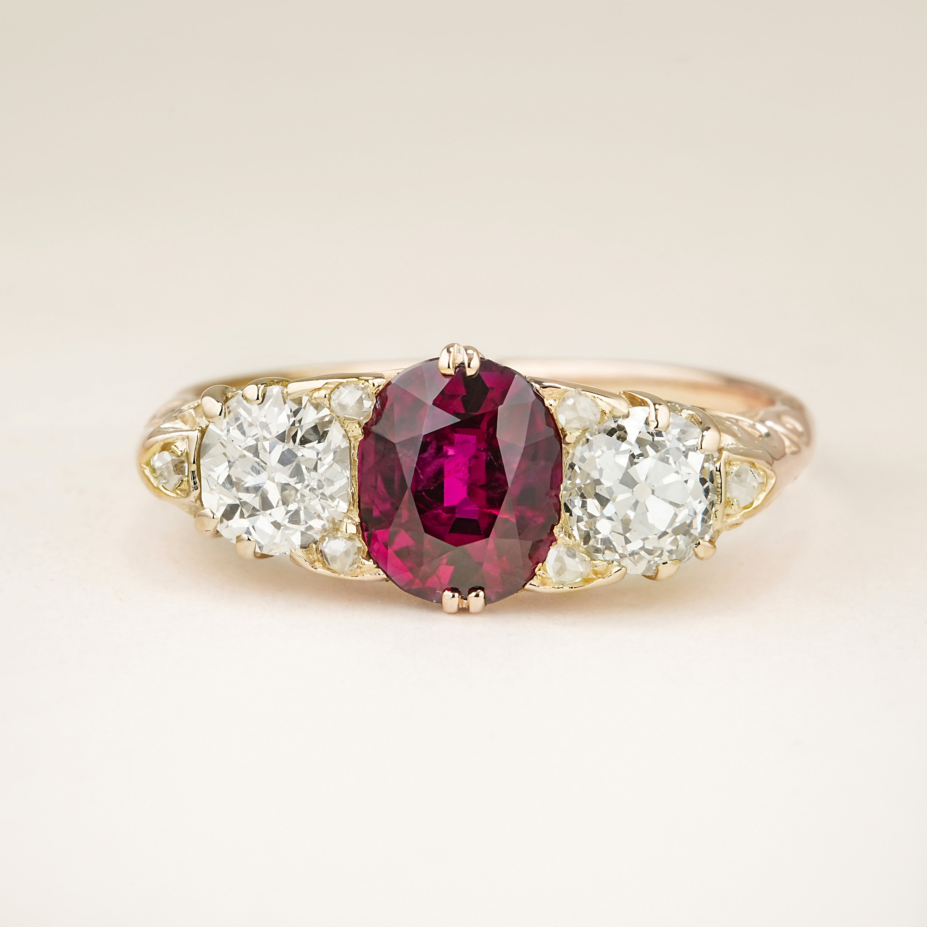 Antique, Victorian ruby & diamond three-stone ring