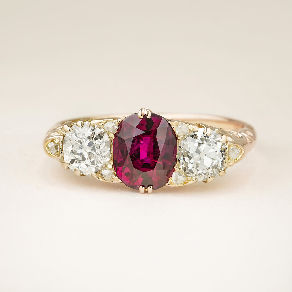 Antique, Victorian ruby & diamond three-stone ring