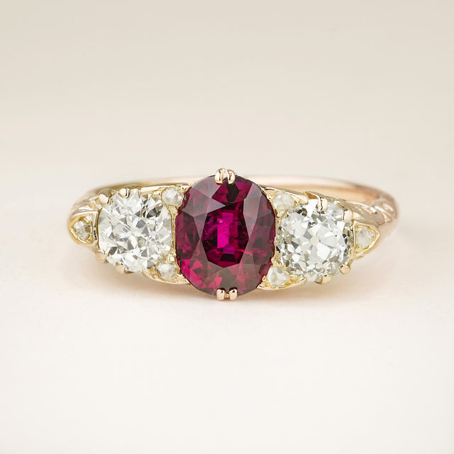 Antique, Victorian ruby & diamond three-stone ring