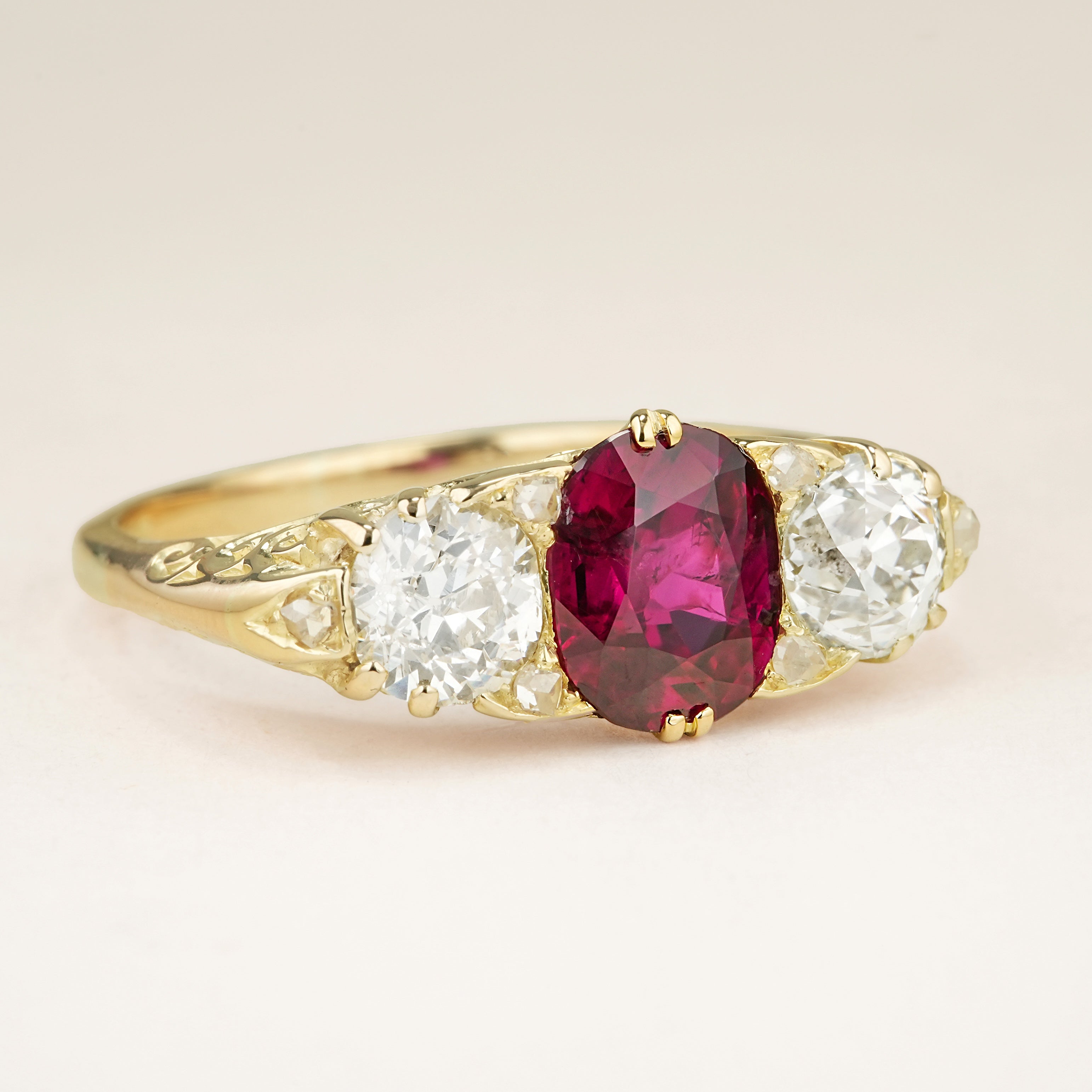 Antique, Victorian ruby & diamond three-stone ring