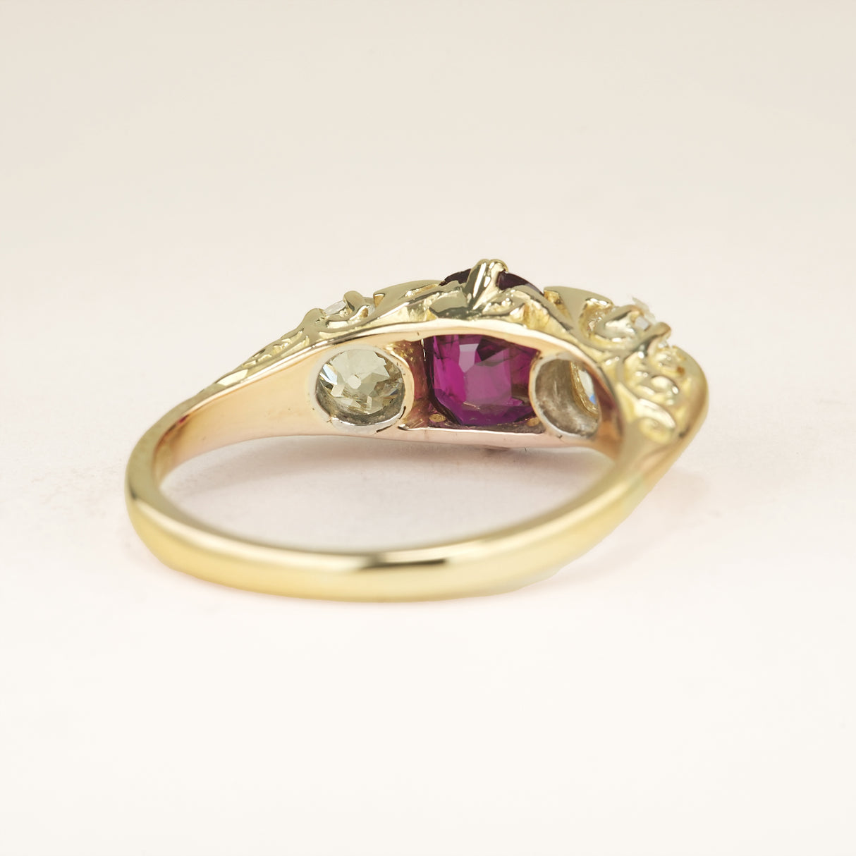 Antique, Victorian ruby & diamond three-stone ring
