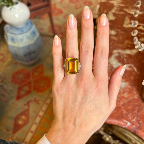 Vintage, 1920's citrine & diamond cocktail ring