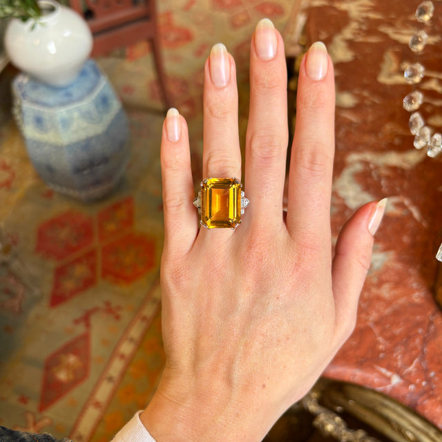 Vintage, 1920's citrine & diamond cocktail ring
