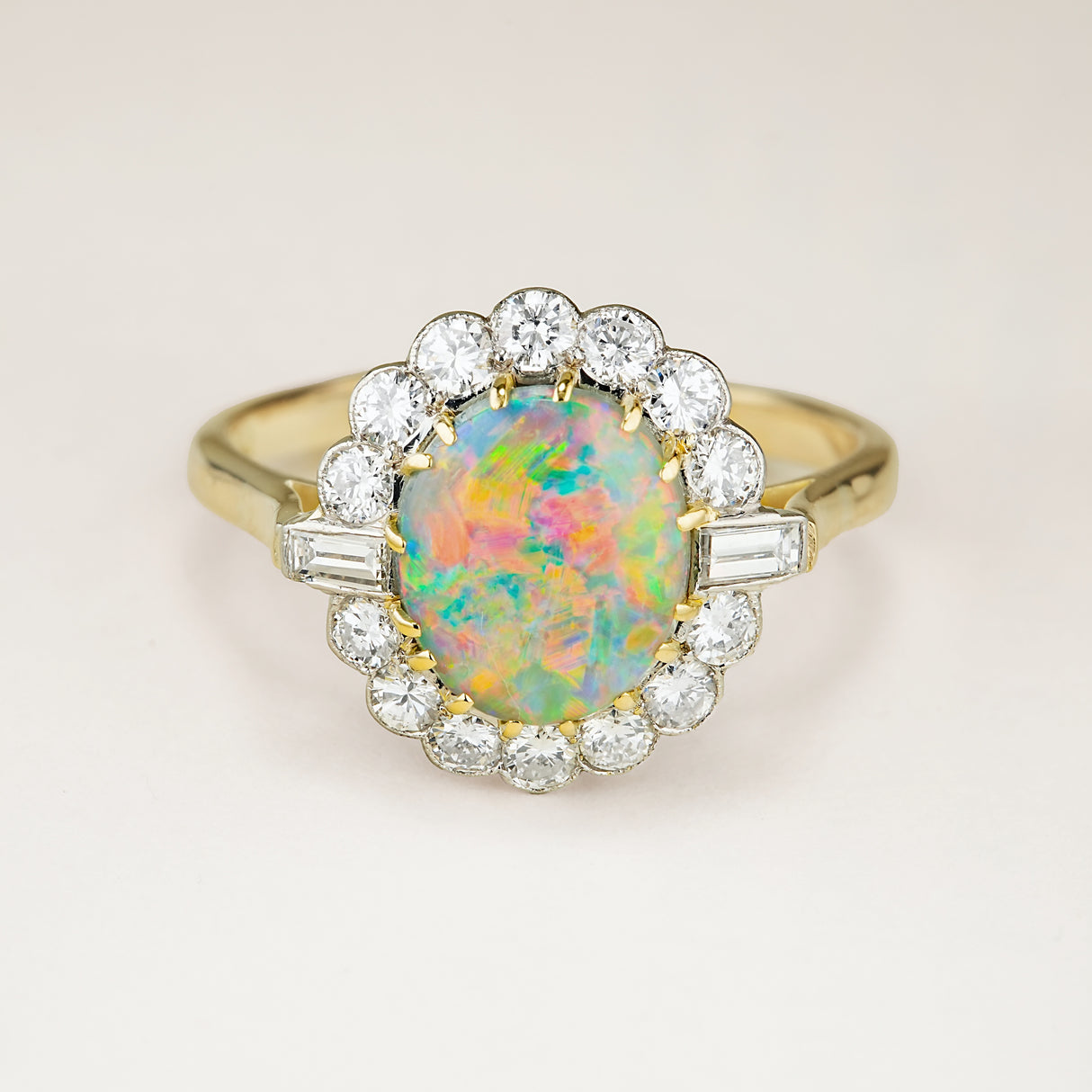 Vintage, 1950s black opal & diamond cluster ring