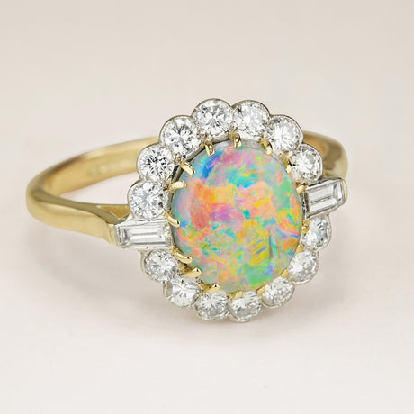 Vintage, 1950s black opal & diamond cluster ring