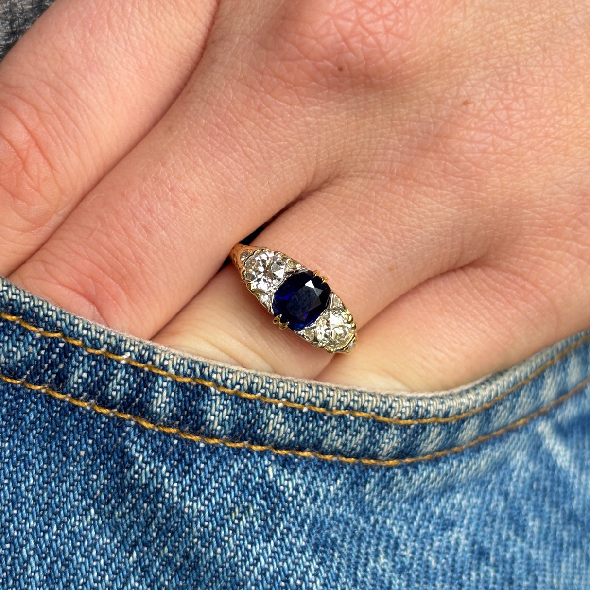 Antique, Victorian sapphire & diamond three-stone ring