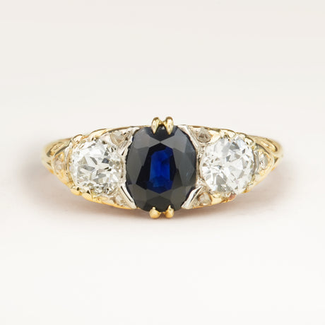 Antique, Victorian sapphire & diamond three-stone ring