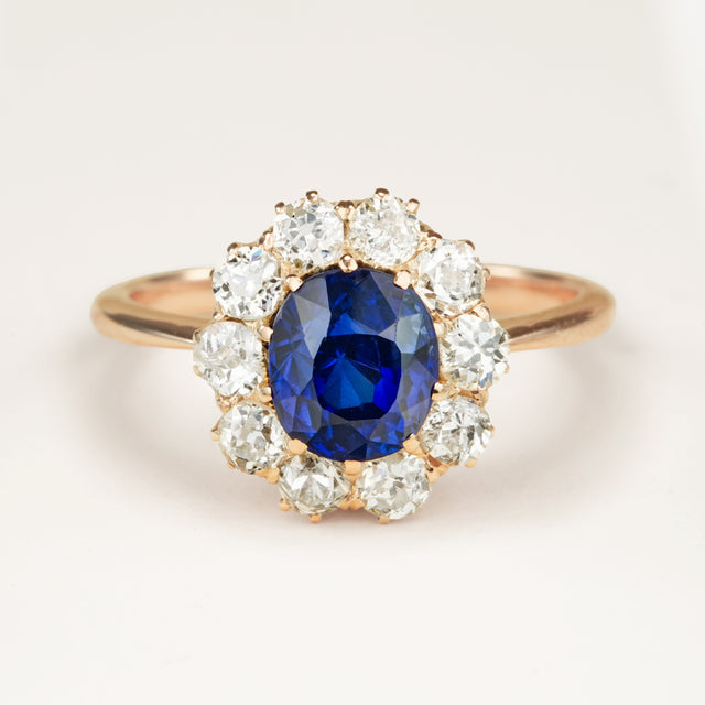 Antique, 1920s synthetic sapphire & diamond cluster ring