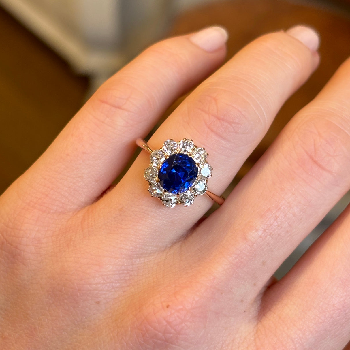 Antique, 1920s royal-blue synthetic sapphire & diamond cluster ring