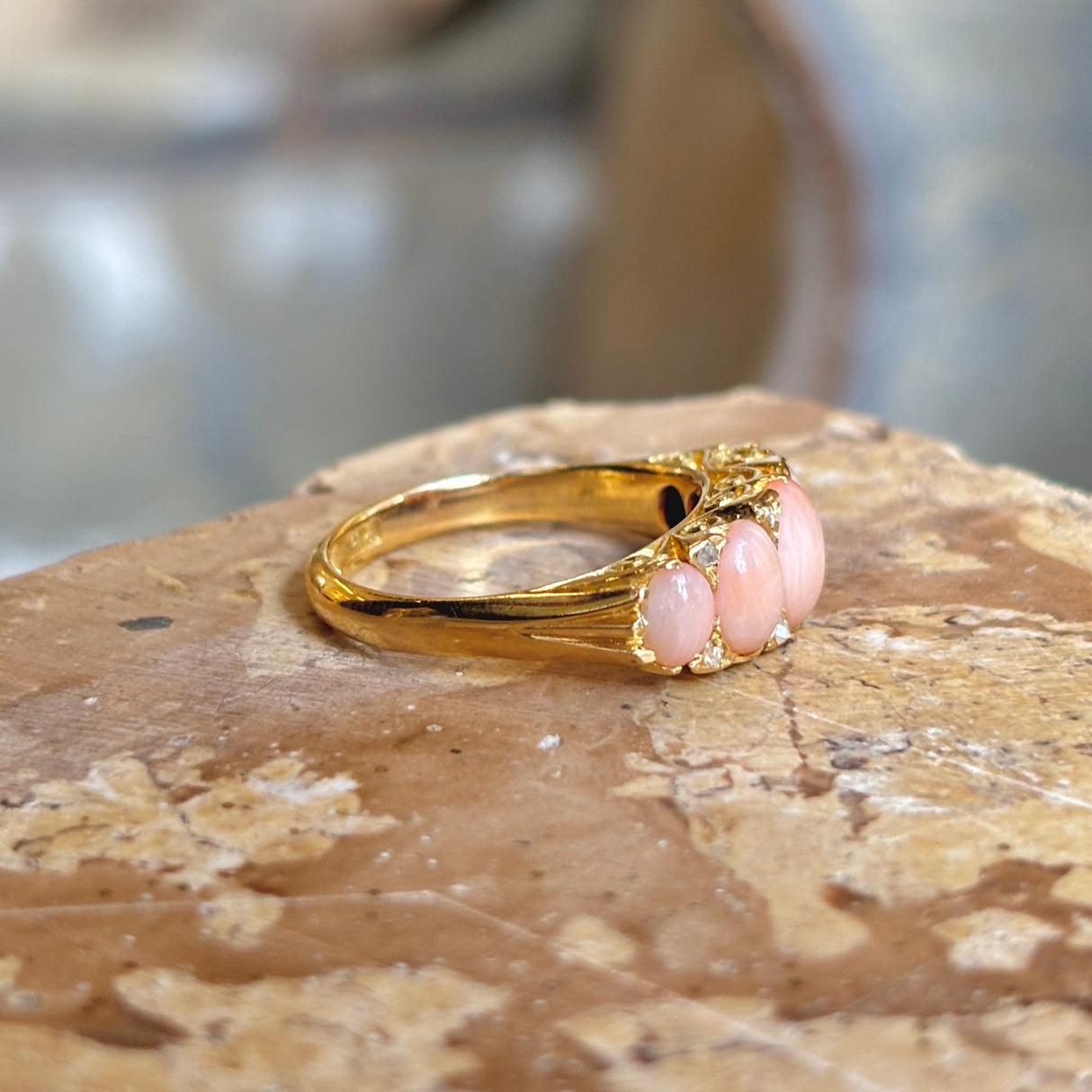 Antique, Victorian coral & diamond half-hoop ring