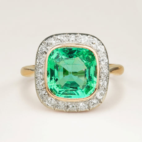 Antique, Victorian emerald and diamond cluster ring