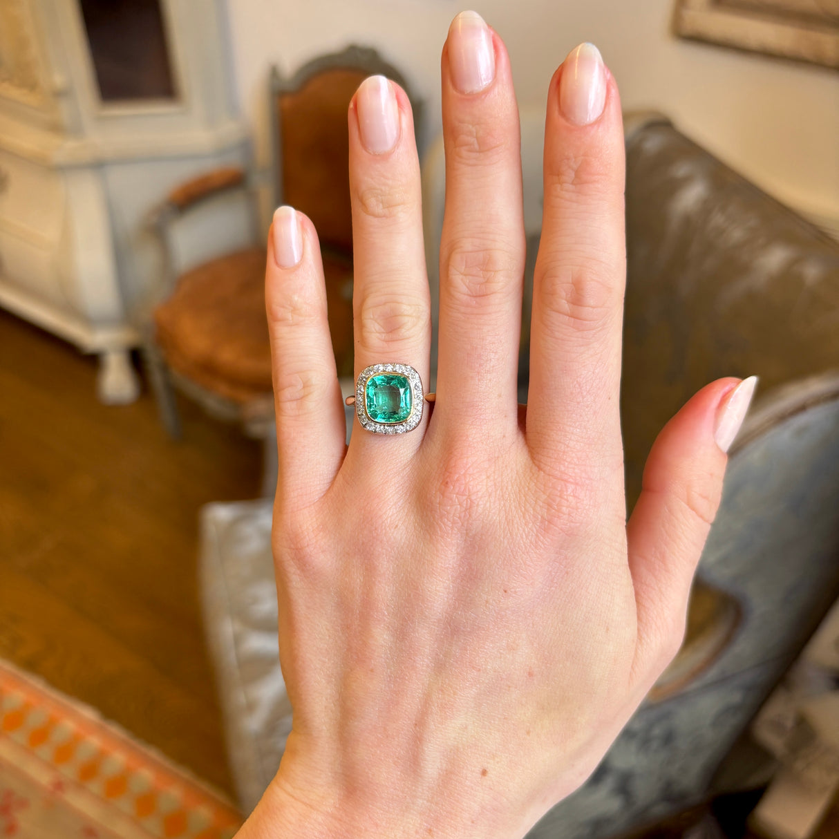 Antique, Victorian emerald and diamond cluster ring