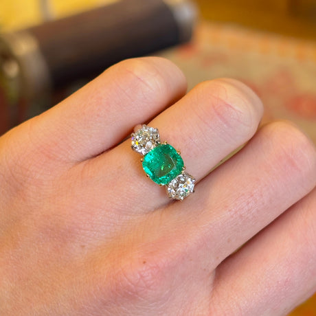 Vintage, 1950's emerald and diamond three-stone ring