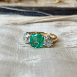 Vintage, 1950's emerald and diamond three-stone ring