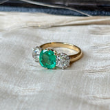 Vintage, 1950's emerald and diamond three-stone ring