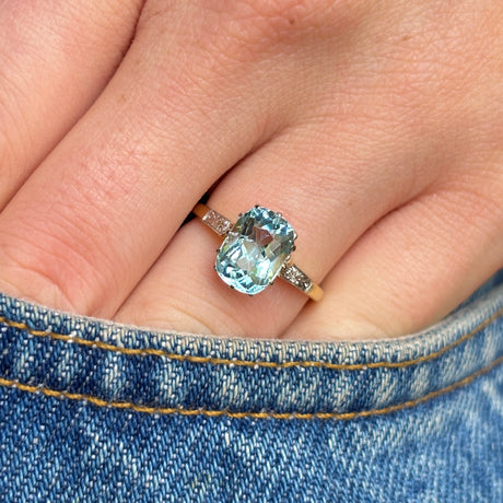 Antique, Edwardian aquamarine and diamond engagement ring