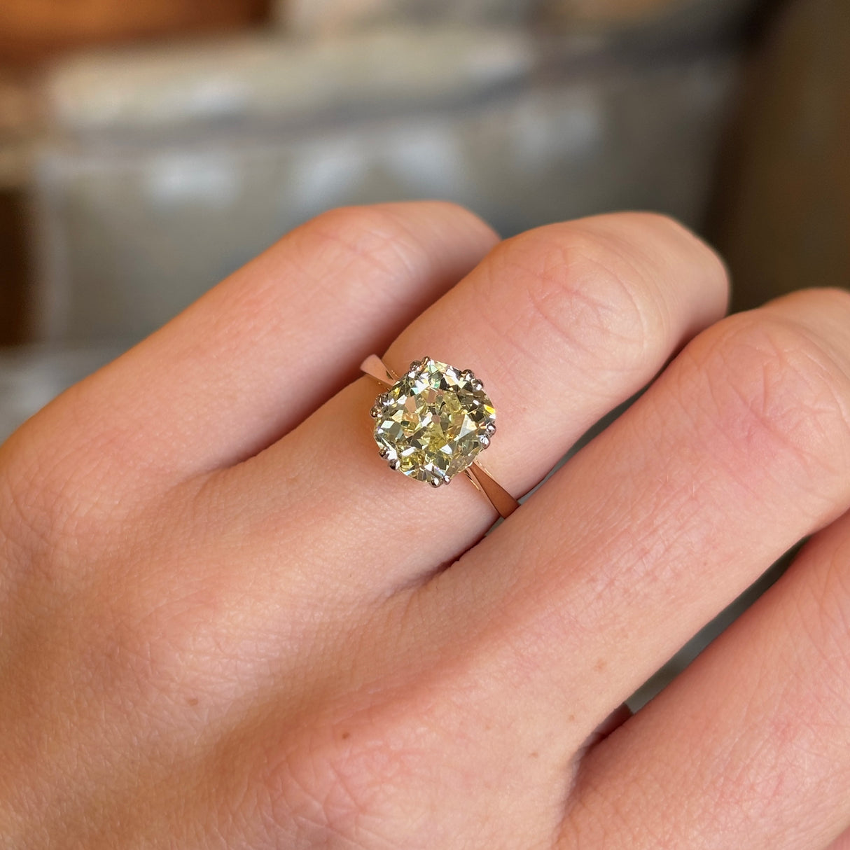 Antique, Victorian 2.88ct Champagne diamond solitaire engagement ring