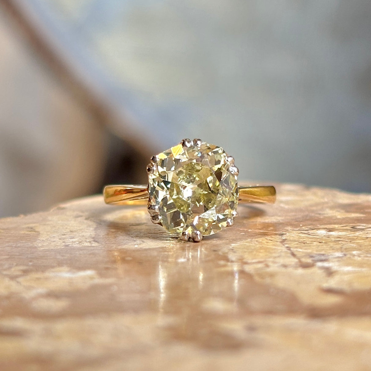 Antique, Victorian 2.88ct Champagne diamond solitaire engagement ring