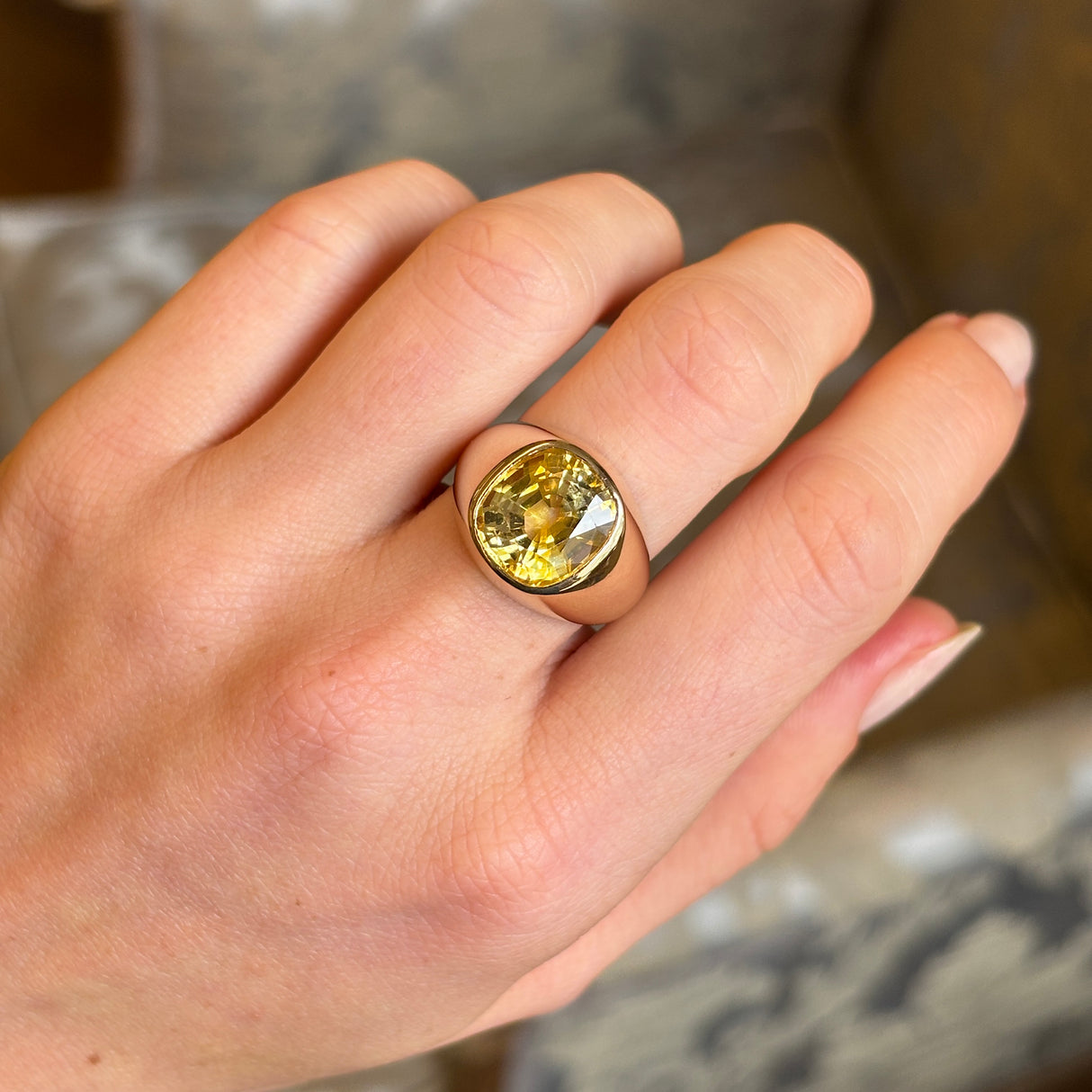 Vintage, 1950's Austrian 8ct cushion-cut yellow sapphire cocktail ring