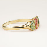 Antique, Edwardian pink tourmaline and green zircon three-stone engagement ring