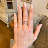 Antique, Edwardian pink tourmaline and green zircon three-stone ring