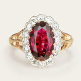 Antique, Edwardian red spinel and diamond engagement cluster ring