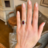 Antique, Edwardian red spinel and diamond engagement cluster ring