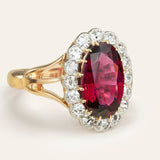 Antique, Edwardian red spinel and diamond engagement cluster ring