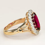 Antique, Edwardian red spinel and diamond engagement cluster ring