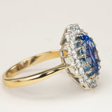 Vintage, Sri Lankan 5ct sapphire and diamond cluster engagement ring