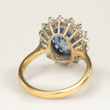 Vintage, Sri Lankan 5ct sapphire and diamond cluster engagement ring