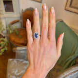 Vintage, Sri Lankan 5ct sapphire and diamond cluster engagement ring