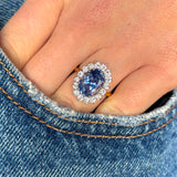 Vintage, Sri Lankan 5ct sapphire and diamond cluster engagement ring