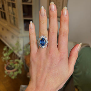 Vintage, 10ct natural sapphire and diamond cluster ring