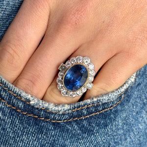 Vintage, 10ct natural sapphire and diamond cluster ring
