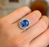 Antique, Edwardian sapphire and diamond cluster engagement ring