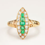 Antique, Victorian emerald and diamond navette cluster ring