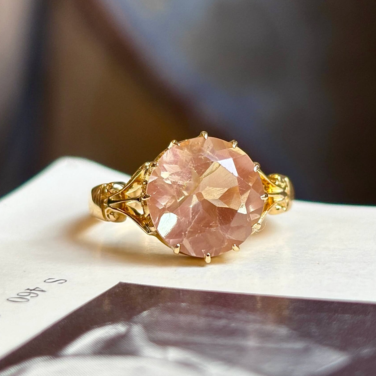 Antique, Victorian Peach Tourmaline Solitaire Ring