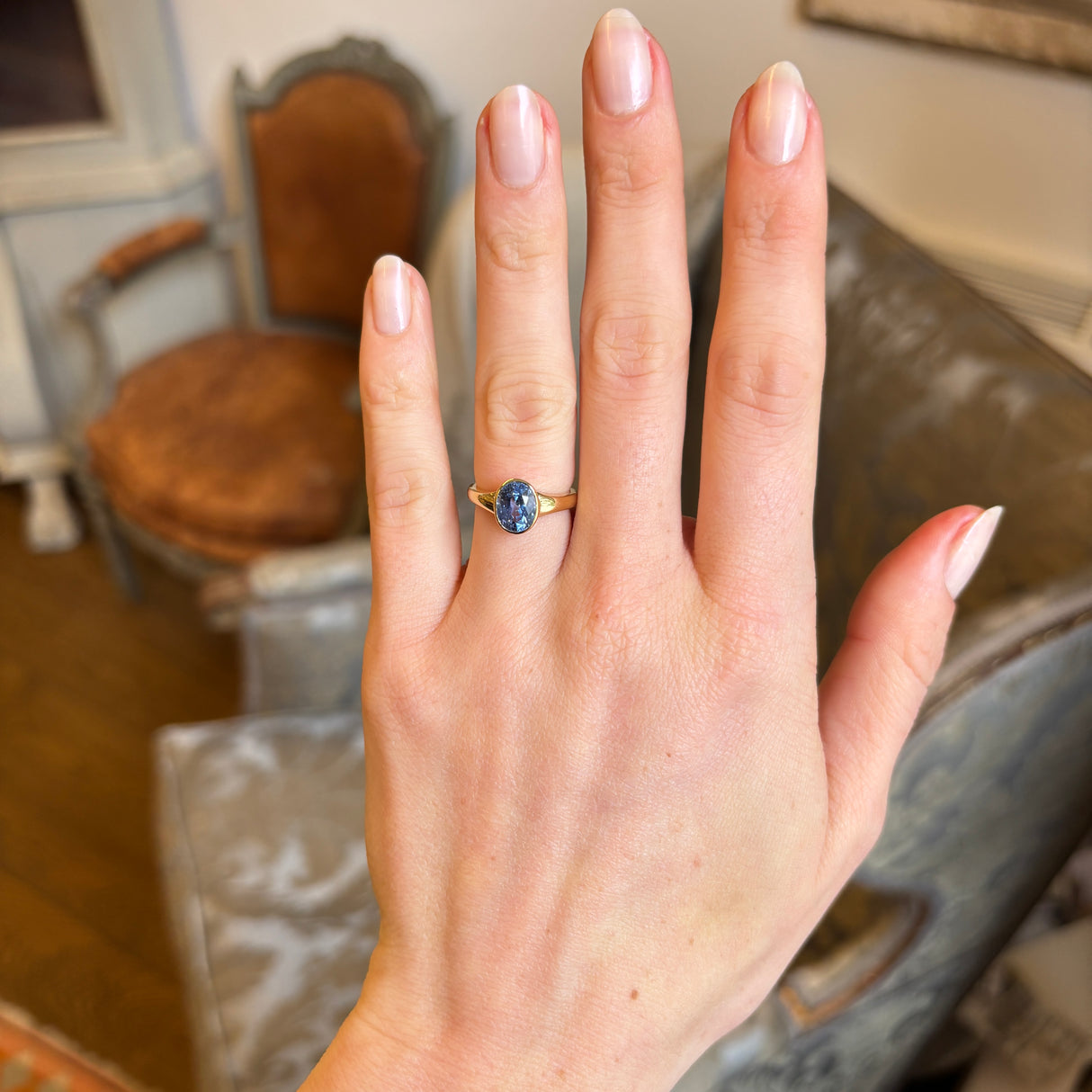 Vintage, oval-cut 2ct sapphire solitaire engagement ring