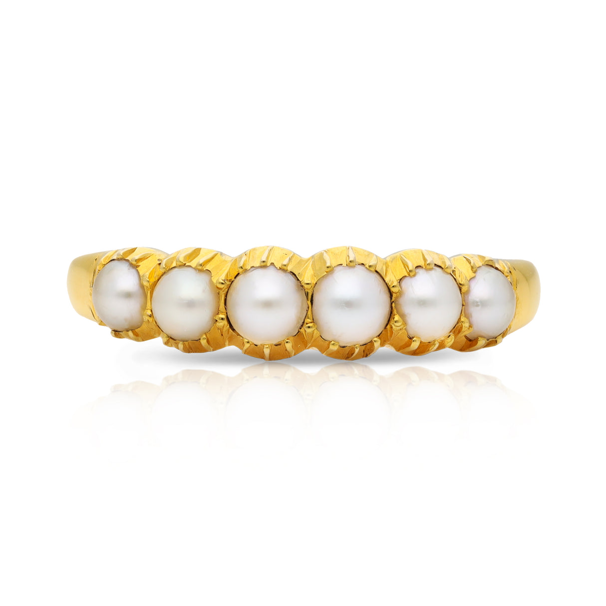 Antique natural pearl half hoop ring, 18ct yellow gold