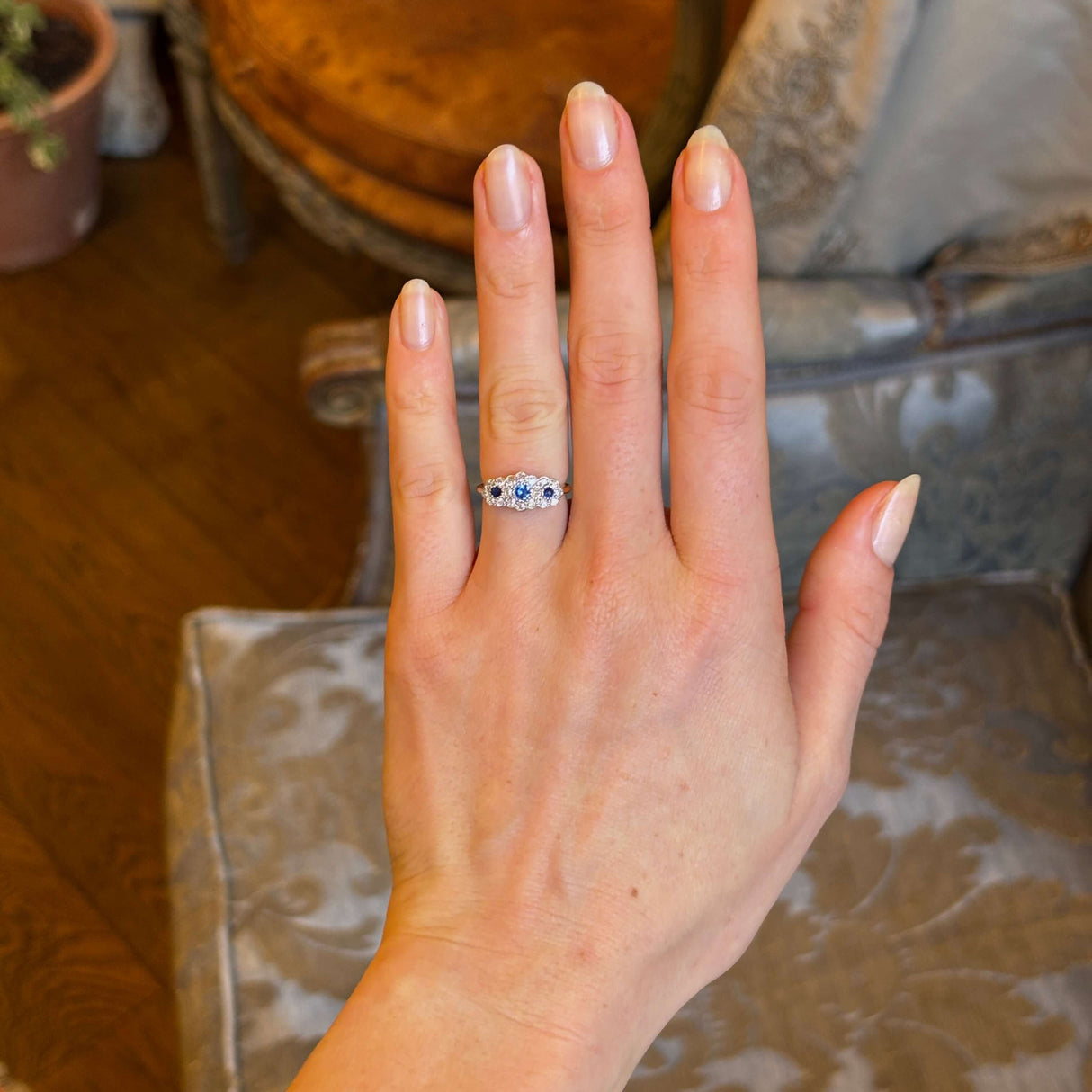 Antique, Edwardian sapphire and diamond triple cluster ring