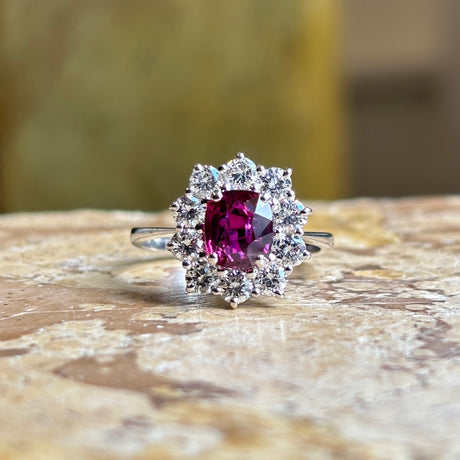 Vintage, French 1960's ruby and diamond cluster ring